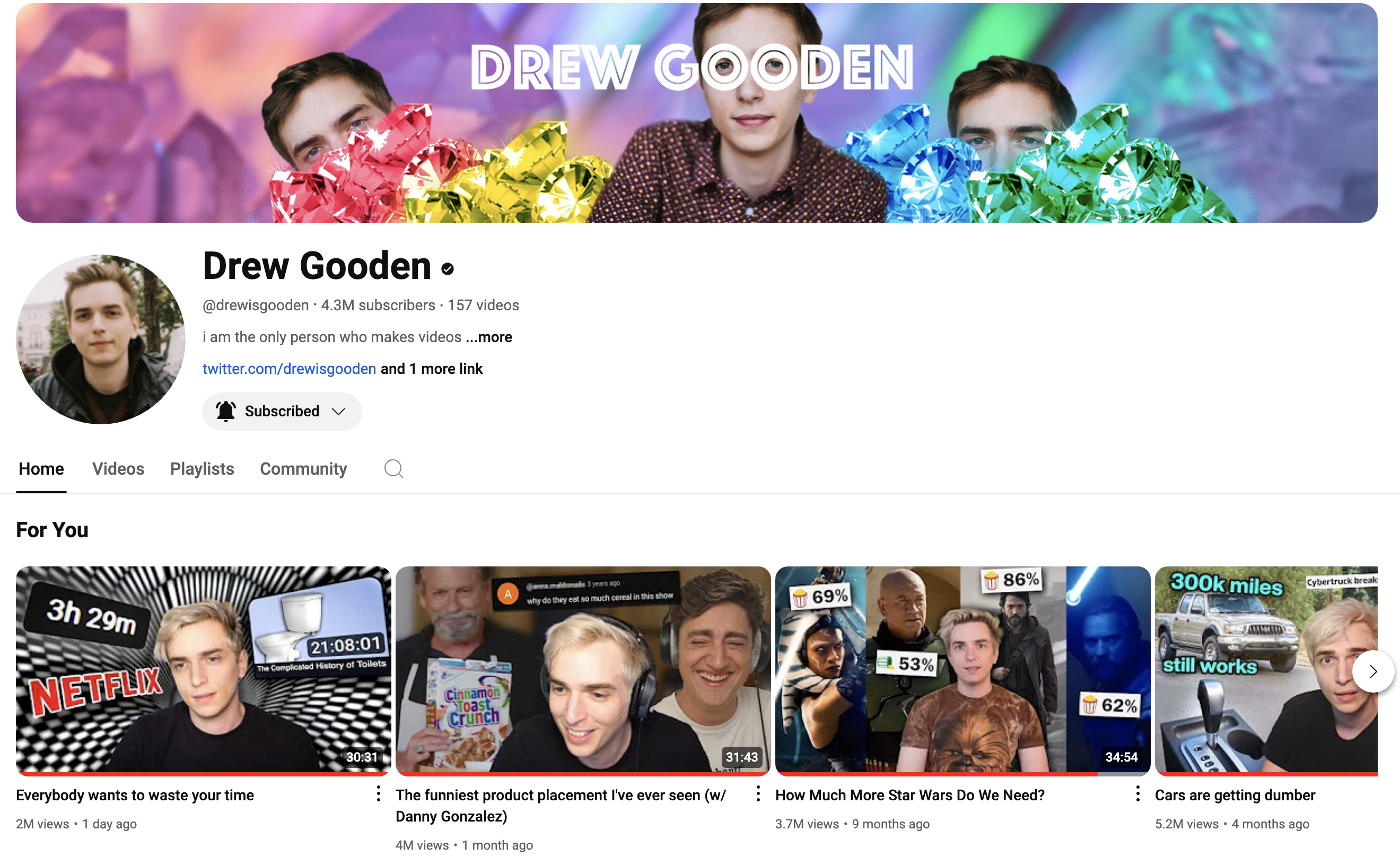 Screenshot of Drew Gooden's YouTube page