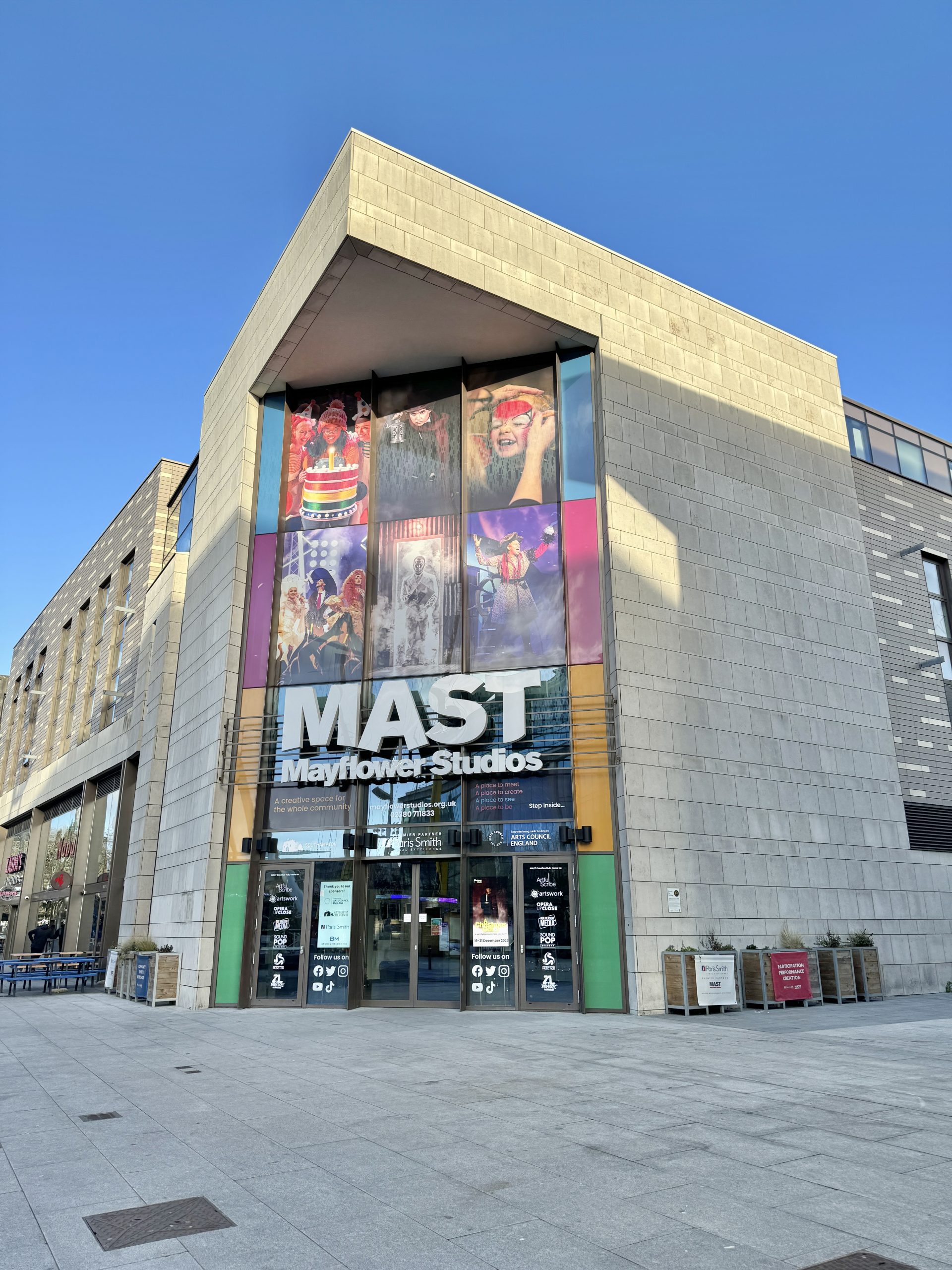 Exterior of MAST Mayflower studios, daytime, via MAST mayflower studios press office